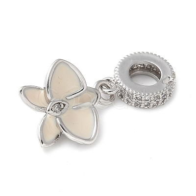 Brass Micro Pave Clear Cubic Zirconia Flower European Dangle Charms KK-C086-03P-01-1