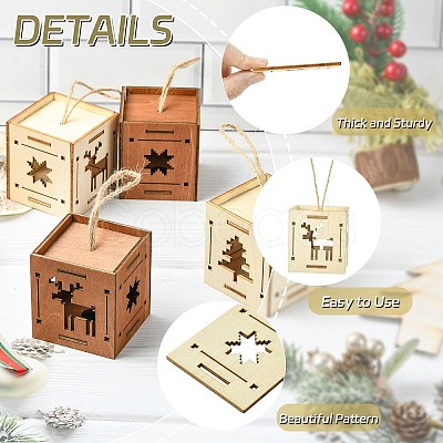 1 Set 6Pcs 2 Styles Christmas Square Splicing Wooden Ornament Mixed Colors ST-CJ0040-001-1