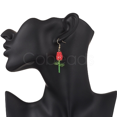 Stainless Steel Glass Flower Dangle Earrings EJEW-MZ00574-1