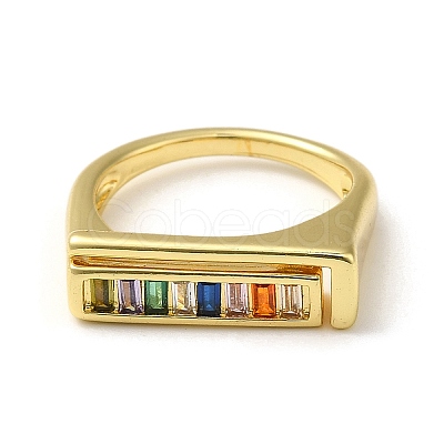 Rack Plating Golden Brass Micro Pave Clear Cubic Zirconia Finger Rings RJEW-M162-05G-01-1