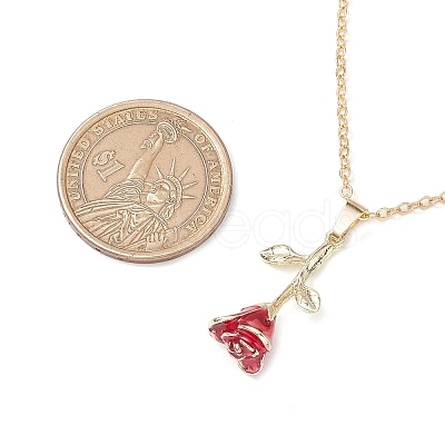 Valentine's Day Alloy Dark Red Enamel Rose Flower Pendant Necklaces NJEW-TA00183-1