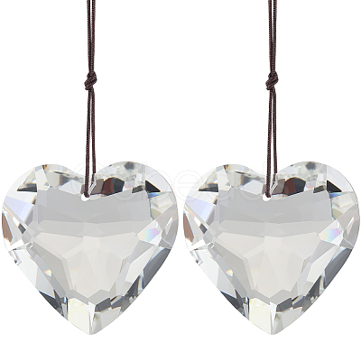 2Pcs Glass Heart Pendant Decorations HJEW-SP0001-22A-1