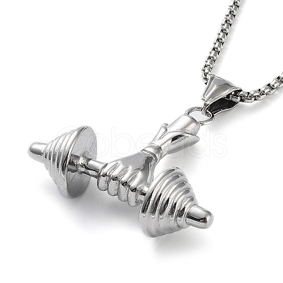 Non-Tarnish 304 Stainless Steel Dumbbell Pendant Necklaces NJEW-Z023-01P-1