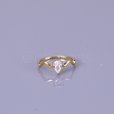 Teardrop 304 Stainless Steel with Clear Cubic Zirconia Finger Rings for Women FS-WG6614B-02-1