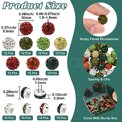 Christmas Theme 84Pcs 7 Colors Handmade Polymer Clay Rhinestone Round Beads RB-PA0001-06-1