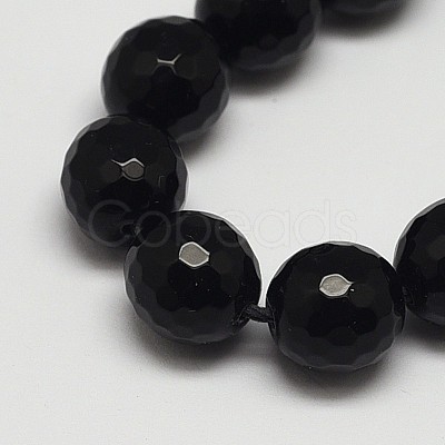 Faceted Round Grade A Black Stone Beads Strands G-N0137-04-10mm-1