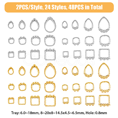 48Pcs 24 Style Brass Sew on Prong Settings KK-FH0006-93-1
