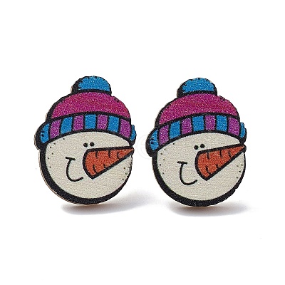 Christmas Printed Wooden Stud Earrings LS-EJEW-D046-08-1