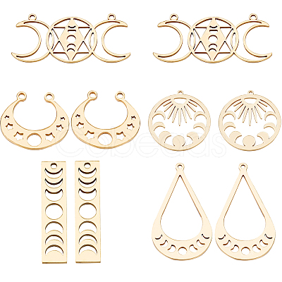 CREATCABIN 10Pcs 5 Style 201 Stainless Steel Laser Cut Pendants STAS-CN0001-23G-1