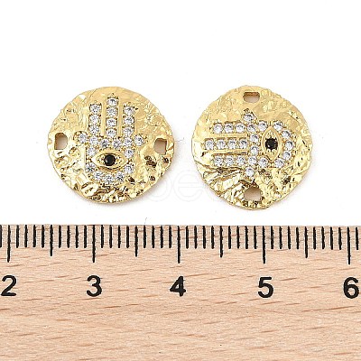 Brass Micro Pave Clear Cubic Zirconia Disc with Hamsa Hand Connector Charms KK-P300-24G-01-1