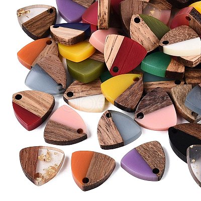 Opaque & Transparent Resin & Walnut Wood Pendants RESI-N053-33-1