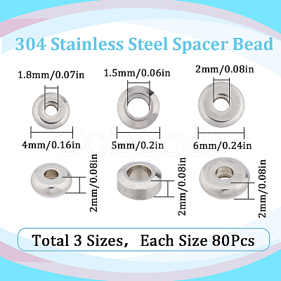 240Pcs 3 Styles 304 Stainless Steel Spacer Beads STAS-SC0006-72-1