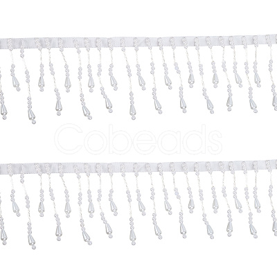 2Yards Polyester with Plastic Imitation Pearl Beads Tassel Ribbons OCOR-GF0004-99A-1