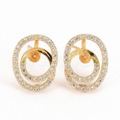 Brass Micro Pave Clear Cubic Zirconia Stud Earring Findings KK-S240-240-NF-1