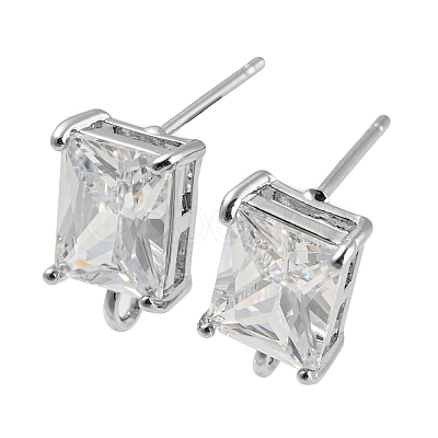 Brass with Cubic Zirconia Stud Earring Findings X-KK-Q789-14P-1