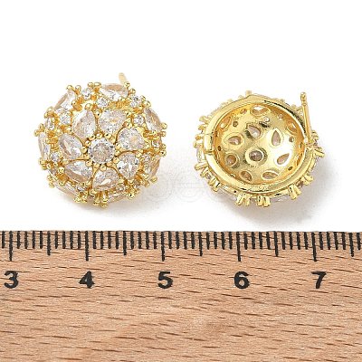 Dome-Shaped Brass & Clear Cubic Zirconia Ball Stud Earrings KK-CBA36A2-07G-1
