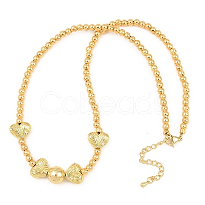Brass Micro Pave Clear Cubic Zirconia Heart Round Beaded Bib Necklaces for Women NJEW-F364-08G-1