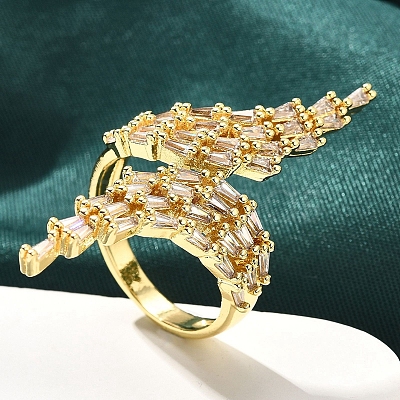 Rack Plating Brass Micro Pave Clear Cubic Zirconia Cuff Finger Rings for Women RJEW-M028-32G-02-1