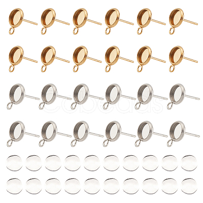 40Pcs 2 Color Ion Plating(IP) 304 Stainless Steel Stud Earring Settings STAS-GA0001-25-1