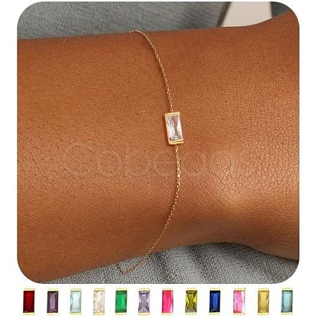 April Birthstone Brass Pave Cubic Zirconia Rectangle Link Bracelets WG17BBA-04-1