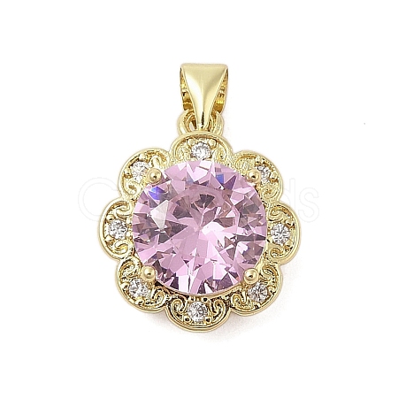 Flower Rack Plating Brass with Cubic Zirconia Pendants KK-Z074-43G-1