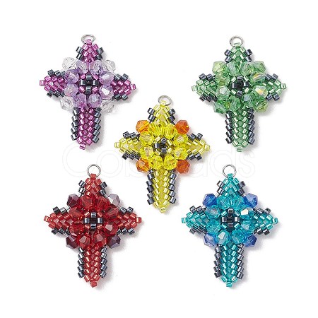 Glass Seed Beads Pendants PALLOY-MZ00223-1