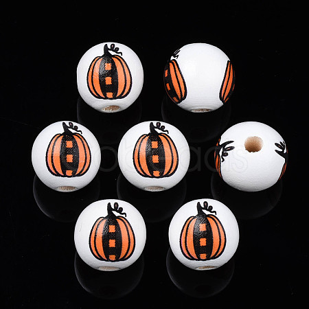 Autumn Theme Printed Natural Wood Beads WOOD-S057-081-1