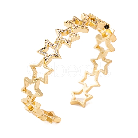 Brass Micro Pave Clear Cubic Zirconia Open Cuff Bangles for Women BJEW-S147-10G-A-1