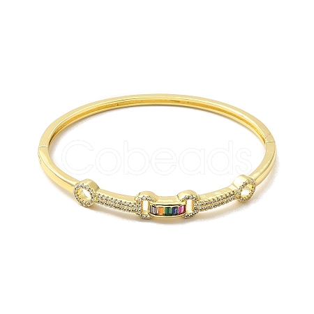 Rectangle & Donut Colorful Cubic Zirconia Hinged Bangle BJEW-G659-02G-1
