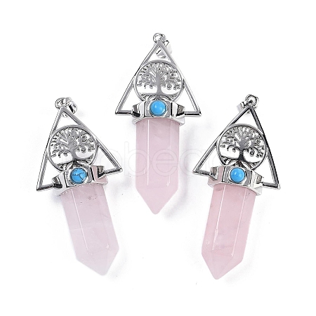 Natural Rose Quartz Faceted Pointed Bullet Big Pendants G-H076-02P-03-1
