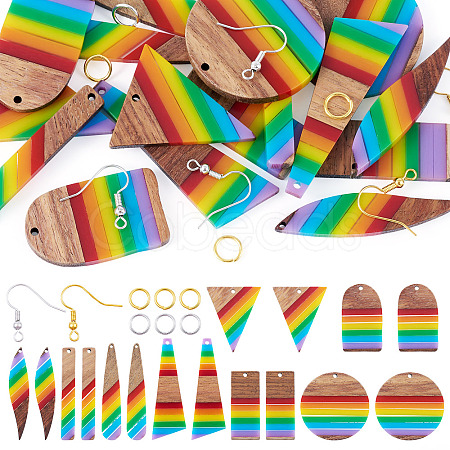 Resin & Walnut Pendants DIY Dangle Earrings Making Kits DIY-TA0011-03A-1