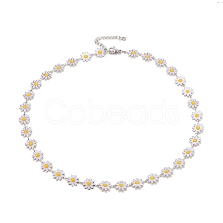Enamel Daisy Link Chain Necklace NJEW-P220-01P-01-1