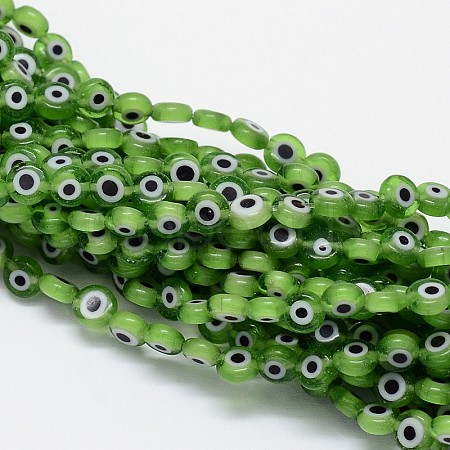Handmade Evil Eye Lampwork Flat Round Bead Strands LAMP-L058-6mm-02-1