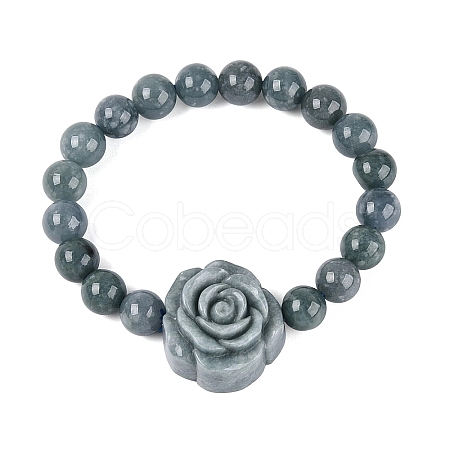 Natural Jadeite Round & Flower Beaded Stretch Bracelets BJEW-N041-07-1
