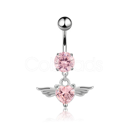 Piercing Jewelry Stainless Steel Micro Pave Cubic Zirconia Split Navel Ring Belly Rings WG4019F-03-1
