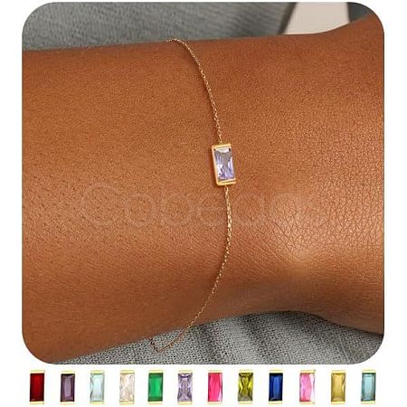 June Birthstone Brass Pave Cubic Zirconia Rectangle Link Bracelets WG17BBA-06-1
