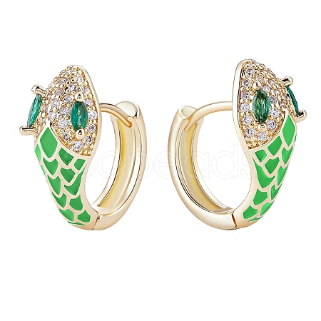 Cubic Zirconia Snake Hoop Earrings with Enamel EJEW-SZ0001-87B-1
