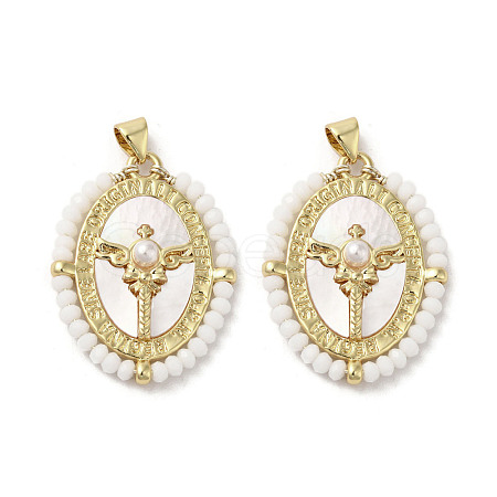 Brass Pave Shell Pendants KK-I708-01A-G-1