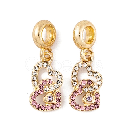Rack Plating Alloy Crystal & Light Rose Rhinestone European Dangle Charms FIND-C055-18G-1