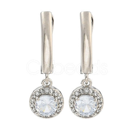 Flat Round Brass Micro Pave Clear Cubic Zirconia Hoop Earrings EJEW-I307-02P-1