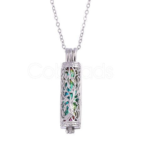1Pc 304 Stainless Steel Tree of Life Hollow Column Pendant Pet Urn Ashes Necklaces NJEW-CA0001-28RC-1