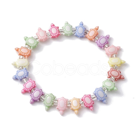 Beach Tortoise Acrylic & Glass Seed Beaded Stretch Bracelets BJEW-JB10300-02-1