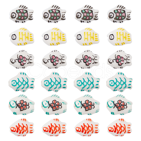 24Pcs 6 Colors Handmade Printed Porcelain Beads PORC-HS0001-01-1
