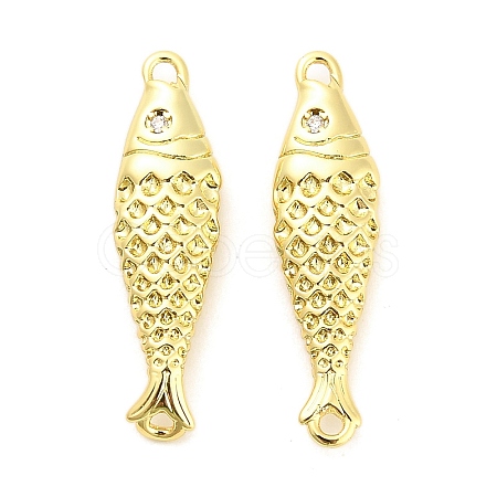 Brass Micro Pave Clear Cubic Zirconia Fish Connector Charms KK-H527-37G-1