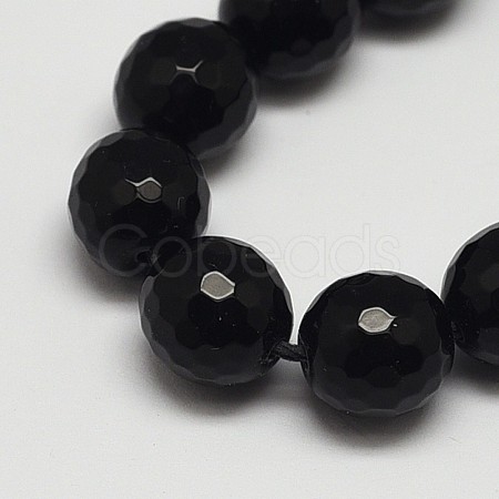 Faceted Round Grade A Black Stone Beads Strands G-N0137-04-10mm-1