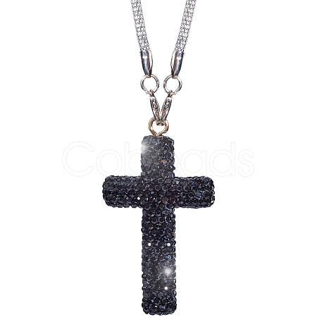 Polymer Clay Rhinestone Cross Pendant Alloy Chain Necklaces NJEW-CN0001-16A-1