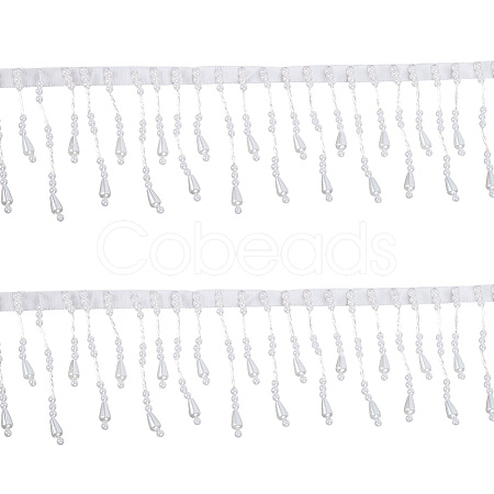 2Yards Polyester with Plastic Imitation Pearl Beads Tassel Ribbons OCOR-GF0004-99A-1