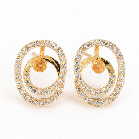Brass Micro Pave Clear Cubic Zirconia Stud Earring Findings KK-S240-240-NF-1