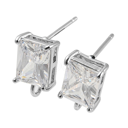 Brass with Cubic Zirconia Stud Earring Findings X-KK-Q789-14P-1