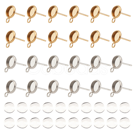 40Pcs 2 Color Ion Plating(IP) 304 Stainless Steel Stud Earring Settings STAS-GA0001-25-1